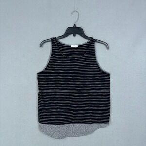 Vince Tank Top Womens Medium Black Striped Layered Hem Casual Minimalist